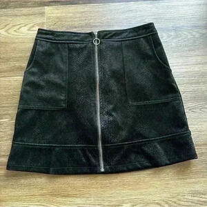 WYLDR Mini Skirt SZ S Black Velvet Look Animal Print Front Full Zip Grunge Glam